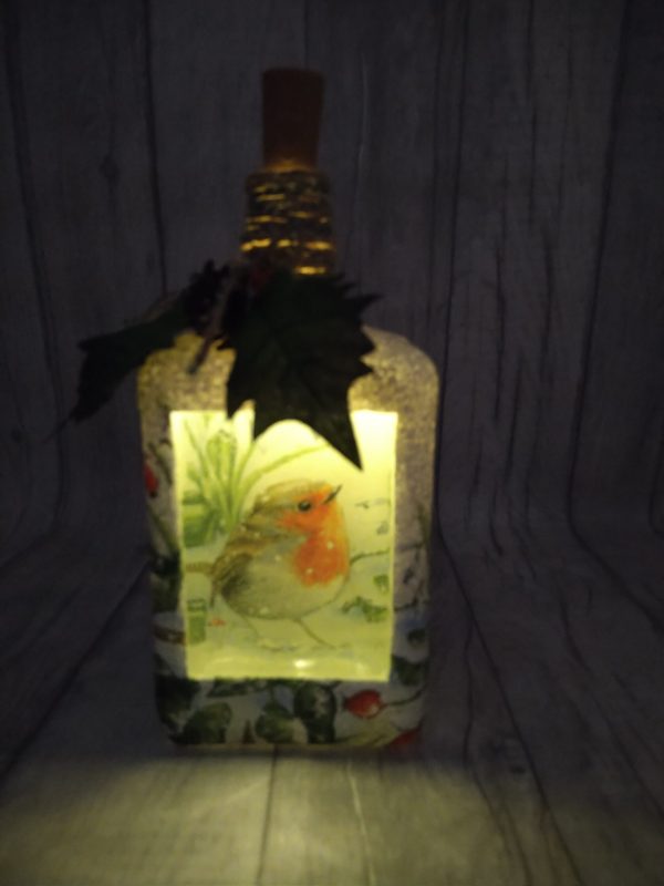 Robin Decoupage Light Bottle