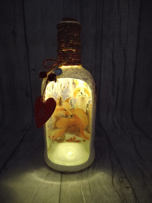 Fox Light up Decoupage Bottle